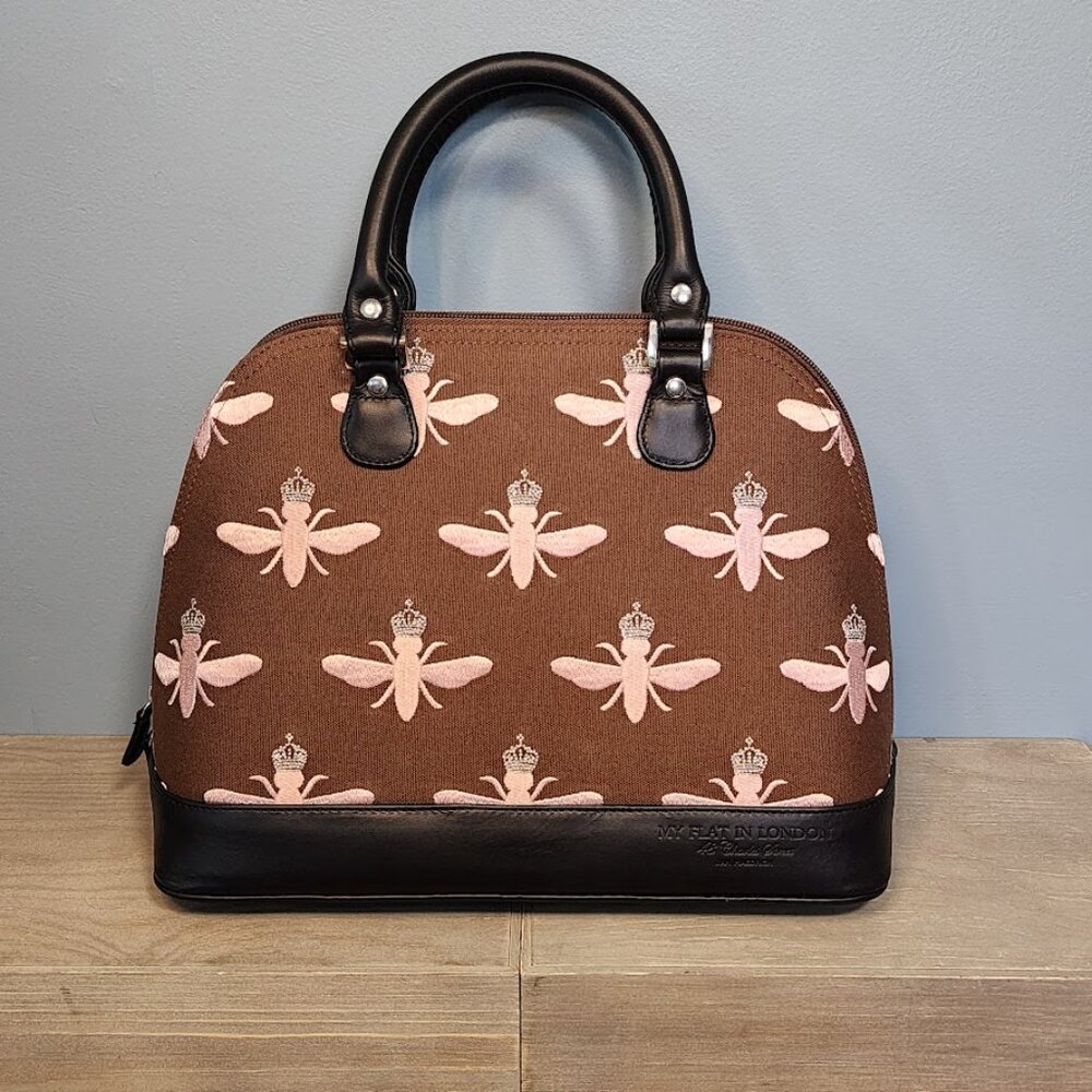 My Flat in London by Jan Haedrich Pink Brown Queen Bee Handbag Dust Bag NWOT